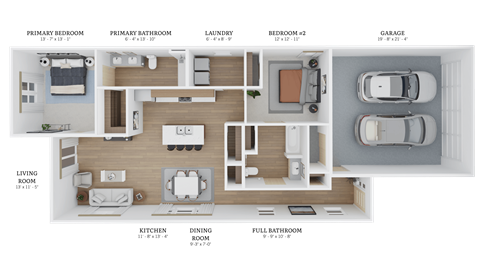 Floor plan for 2 beds, 2 baths, 1255 sqft